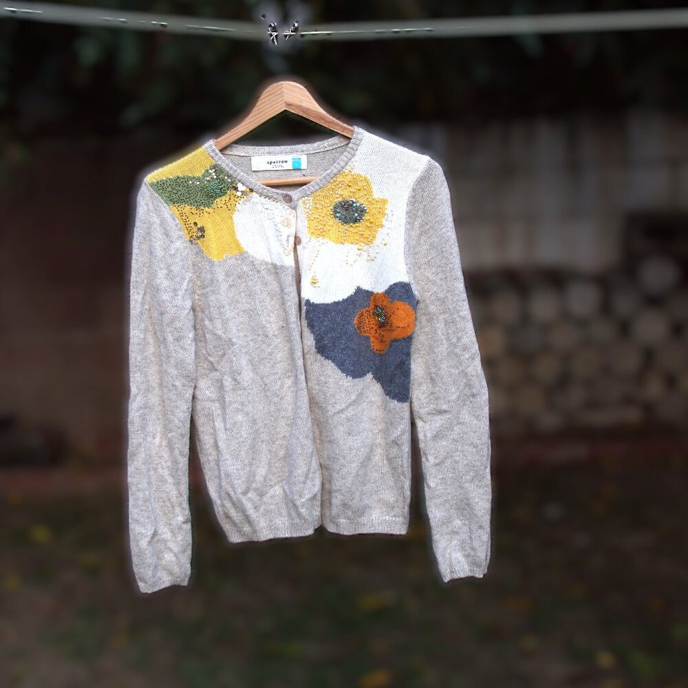 Anthropologie Sparrow Carlotta Embellished Floral Cardigan L